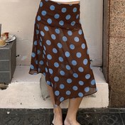 Resim Kadınların Şık Kahverengi Polka Dots Tül Etek - Asimetrik, Yarım Uzunluk, Polyester, Bahar/Yaz/Sonbahar için Mükemmel, Rahat Giyim|Asimetrik Etek|Polyester Kumaş 
