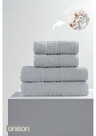 Resim 4'lü Gri Greek Havlu Set %100pamuk - 2 Adet El Havlusu 50x90 Ve 2 Adet Banyo Havlusu 70x140 Gri 