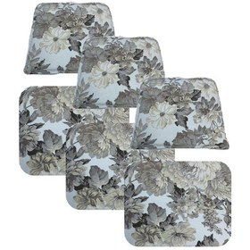 Resim Knsz minder seti 3 lü mazlum çiçek gri kumaş oturma ve sırt tel sandalyesi minderi bir arada 