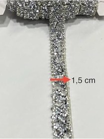 Resim Ütü ile Yapışan Kenarları Taşlı Şerit / 1 Metre / H34 gümüş 