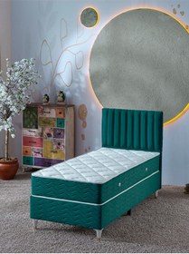 Resim Beehanem Bengü 90x190 Tek Kişilik Baza+başlık 2 Li Set Keten Gri 