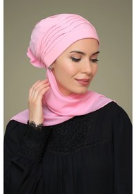 Resim Hürrem Bone Pembe Pratik Hazır Geçmeli Tesettür Bone Sandy Kumaş Incili Nervü Pembe 