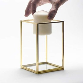 Resim 15x10x10cm Pirinç Gold Geometrik Teraryum Cam Fanus Vazo Mumluk Yapımı Dekoratif 