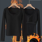 Resim Kadınların Kadife Astarlı Uzun Kollu Sıcak Üst, Sonbahar ve Kış İçin Rahat 2'li Kemerli Termal Gömlek 