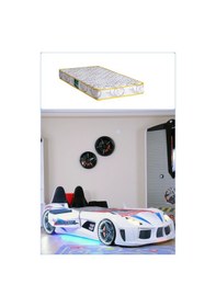 Resim Arabalı Yatak, Audi Koltuklu Full Ledli Arabalı Yatak - Beyaz + 1 Adet Comfort Yatak 