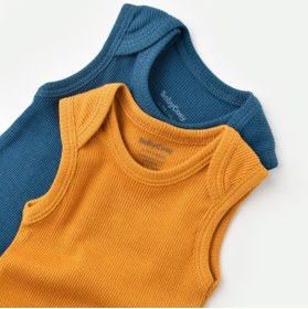 Resim BabyCosy Organik Askılı Çıtçıtlı Yazlık 2li Bebek Atlet Zıbın Sarı Mavi 
