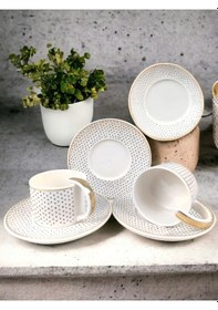 Resim Porselen Kahve Fincanı Takımı Queen Puantiye Desenli 6 Kişilik 