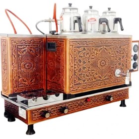 Resim Osmanlı Doğalgaz Elk Bakır Çay Kazanı 3 Gözlü Çay Makinesi Semaver Tam Otomatik 