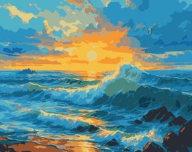 Resim Sayılarla Boyama Seti - Gün Batımında Dalgalar - 40x50 