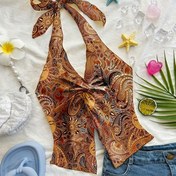 Resim Kadınlar için Paisley Desenli Halter Boyunlu Önce Bağlama Detaylı Boho Chic Yazlık Üst - Hafif, Makinede Yıkanabilir Tatil Plaj Giysisi, Şeffaf Olmayan Kumaş, Rahat Resort Kıyafeti, Yumuşak Dokulu, Kolsuz Bluz, Moda Kadın 