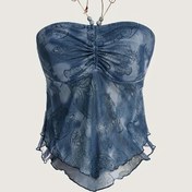 Resim Kadınlar İçin Bohem Tarzı Tie-Dye Denizkızı Halter Üst - Çiçek Desenli ve Büzgülü Göğüs Detaylı, Esnek Makinede Yıkanabilir Omuz/Bir Omuz Bluz - Plaj Partileri & Günlük Kullanım, Denizkızı Hediyeleri, Tüm Mevsimler İçin Dekoratif Boncuklu 