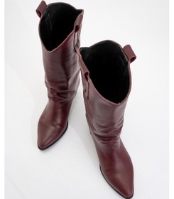 Resim Luvi Shoes Sojo Bordo Cilt Hakiki Deri Kalın Topuklu Kısa Çizme Bordo 