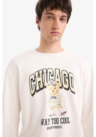 Resim Defacto Boxy Fit Bisiklet Yaka Baskılı Sweatshirt E6430ax25auer105 Ekru 