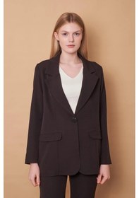 Resim Kadın Yakalı Cep Kapaklı Uzun Kol Hafif Likralı Kumaş Oversize Blazer Ceket Pantolonu Jument 40075 -siyah Siyah 