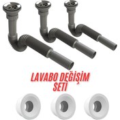 Resim 3 Adet Gri Lavabo Sifonu Ve Conta Seti Komple Ev Lavabo Değişim 