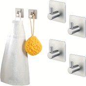 Resim Paspas, Giysiler, Şapka ve Bornozlar için Aşırı Yük Çelik Yapışkan Çengelli Duvar Montajı, Banyo, Mutfak ve Ofis Kullanımı için Mükemmel - Kolay Kurulum, 1/2/4 Paket 
