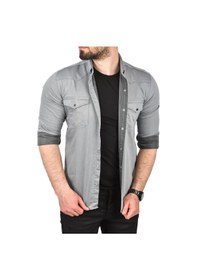 Resim Deepsea Erkek Gri Slim Fit Pamuklu Cepli Kot Gömlek Çıtçıtlı Uzun Kollu Spor Gömlek 2502503 Gri 