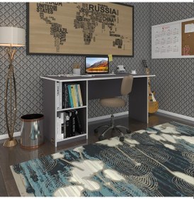 Resim Kenzlife Ofis Masası Yoko Ono Gri Sol 75 140 60 Raflı Dolap Eşkenar Bilgisayar Çalışma Masası Beyaz 