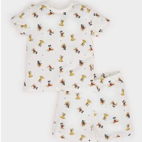 Resim DeFacto Erkek Bebek Disney Mickey & Minnie Pijama Takımı Kısa Kollu Penye Üst Beli Lastikli Şort E1185A525HSER233 Ekru 
