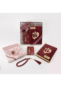 Resim Kuran + Seccade + Tesbih + Zikirmatik + Koku Hediye Seti Hafız Boy, Kadife, Bordo 
