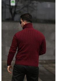 Resim Martino Butik Unisex Balıkçı Yaka Triko Bordo Kazak Bordo 