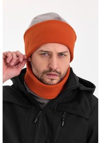 Resim Hünkar Sytle, Çift Renk Çift Kat Katlanabilir Yumuşak Erkek Bere Boyunluk Takım - Standart / Gri-kiremit Gri-kiremit 