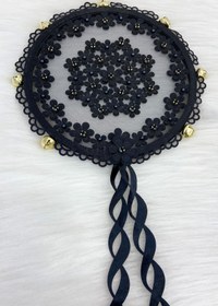 Resim ZEYMERADE Siyah Çiçekli Parlak Taşlı Gelin Tefi, Düğün Kına Söz Sünnet Bekarlığa Veda Bride Zilli 25cm, 1 Adet 
