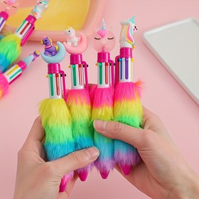 Resim 2 Adet Rastgele Renk 6 Renkli Renkli Tükenmez Kalem Karikatür Yazı Kalemi Öğrenci Yazı Kalemi 