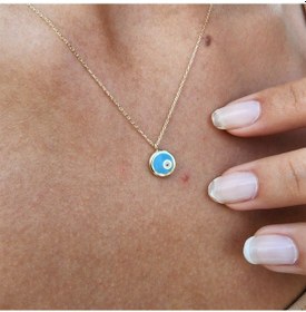 Resim Ala Turkuaz (Firuze) Mineli Nazar Boncuğu Göz Tasarım Taşsız Mode-Sarı 