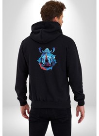 Resim Angemiel Su Aygırı Hipopotamo Renkli Kadın Erkek Siyah Renk Kapüşonlu Kanguru Cepli Fermuarlı Pamuklu Oversize Dijital Baskılı Hırka Sweatshirt Siyah 