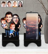 Resim Bk Gift Kişiye Özel Aile Karikatürlü Ahşap Biblo Telefon Standı-3 
