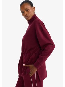 Resim Defacto Long Fit Dik Yaka Beli Lastikli Yarım Fermuarlı Modal Sporcu Sweatshirt G4367ax25wnbr170 Bordo-br170 