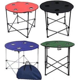 Resim 1 Adet Mavi-Lacivert Katlanır Kamp Masası 71 CM Yuvarlak 4 Gözlü Çantalı Lacivert - Mavi 