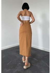 Resim Camel Gabardin Boyamalı Püsküllü Etek 
