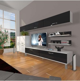 Resim Decoraktiv Eko 8 Mdf Std Krom Ayaklı Tv Ünitesi Tv Sehpası - Beyaz - Siyah 