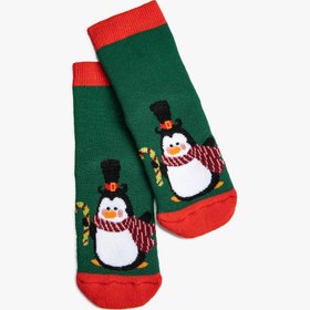 Resim Erkek Çocuk Yılbaşı Temalı Havlu Çorap Penguen Desenli 