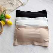 Resim 1 Adet Şık Askısız Bandeau Sütyen - Buz İpeği Kumaş, Dikişsiz Sırt Sarma Tasarımı, Görünmez Toka, Kadın Moda Aksesuarı Siyah, Beyaz ve Bej Çizgili, Giysi Braleti 