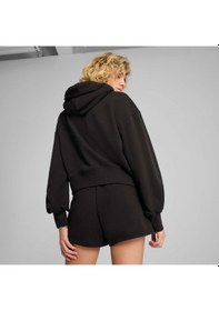 Resim Puma Wardrobe Essentıals Kadın Geniş Kesim Kısa Kapüşonlu Sweatshırt 629746 01 Siyah 