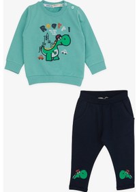 Resim Breeze Erkek Bebek Eşofman Takımı Dinozor Nakışlı 6 Ay-2 Yaş, Mint Yeşili 