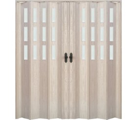 Resim Faran Dekorasyon 230 x 230 Akçaağaç Renk Camlı Çift Açılım Pvc Akordiyon Katlanır Kapı FRNAKMODEL-231 