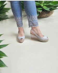 Resim Dolgu Topuk Hasır & Keten Sandalet 