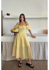 Resim Sarı Gipeli Brode Elbise Sarı 