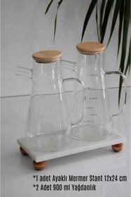 Resim Hilamingo Home 3'lü Yağdanlık Seti; 2 Adet 900 ml Yağdanlık ,Misket Ayaklı Mermer Stant 