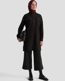 Resim Armine TREND Cep Kapağı Taş Detaylı Taşlı Bağcıklı Crep Tunik Siyah 25KT451 