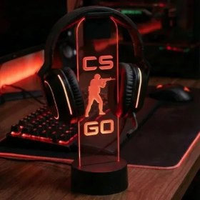 Resim Cs:go Logolu - Rgb Işıklı Pleksi Kulaklık Standı - Oyuncu Kulaklık Tutucu Askı - Gaming Oda Aksesuarı 
