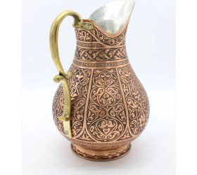 Resim Copperdone Ağır El Işlemeli Eskitme Bakır Sürahi Osmanlı Koleksiyonu 2 