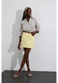 Resim Sarı Mini Denim Etek Sarı 