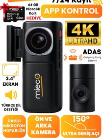 Resim Mieco A7 4K UHD/ Wifi / ADAS /150° Ultra Geniş Açı/ Ön + Arka Araç Kamerası (2025) + Hafıza Kartı Hediyeli 