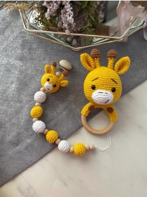 Resim Zey's Amigurumi Amigurumi Zürafa Uyku Arkadaşı Emzik Zinciri Çıngırak Set 