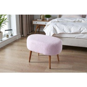 Resim Teddy Ahşap Ayaklı Oval Puf Makyaj Masası Pufu - Ayak Uzatma Pufu - Orta Sehpa Pufu Pembe 